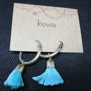 Kevia Blue Fabric Tassel Drop Earrings NWT